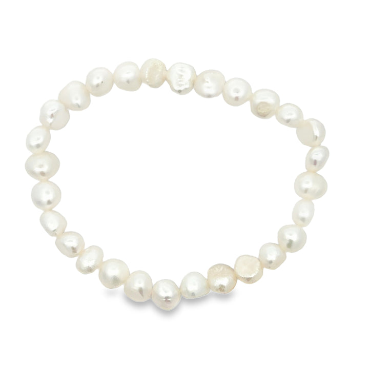 Süsswasserperlenarmband AA Qualität, elastisch, baroque, 6 mm, weiss
