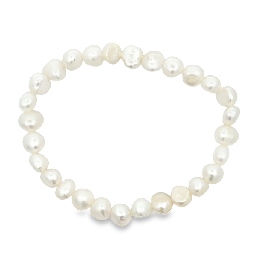 Süsswasserperlenarmband AA Qualität, elastisch, baroque, 6 mm, weiss