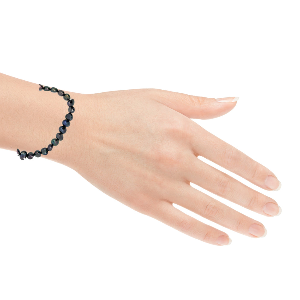 Süsswasserperlenarmband AA Qualität, elastisch, baroque, 6 mm, peacock