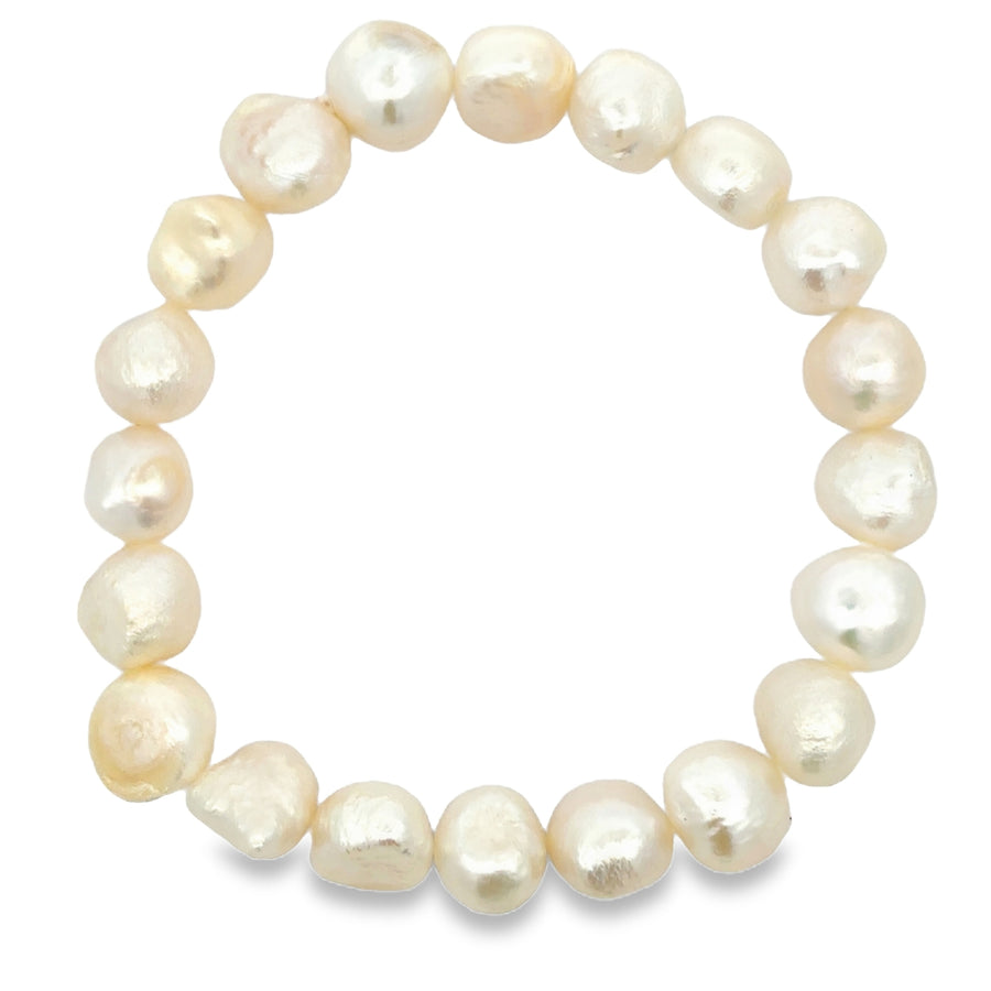 Süsswasserperlenarmband AA Qualität, elastisch, baroque, 10 mm, weiss
