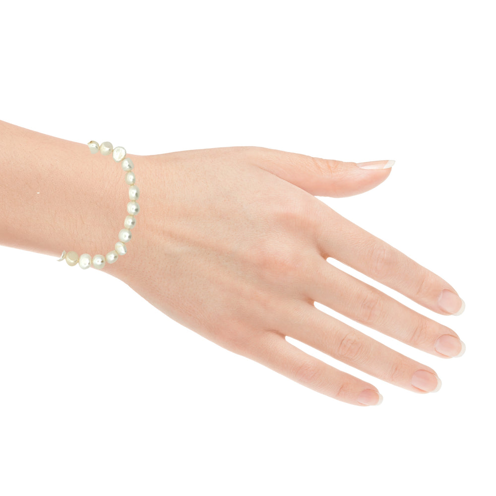 Süsswasserperlenarmband AA Qualität, elastisch, baroque, 8 mm, weiss