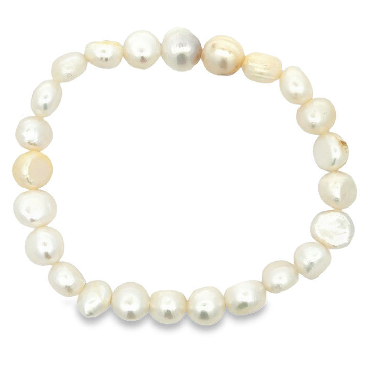 Süsswasserperlenarmband AA Qualität, elastisch, baroque, 8 mm, weiss