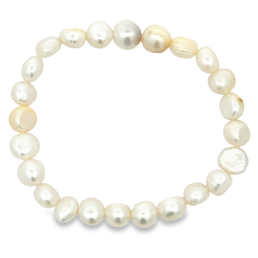 Süsswasserperlenarmband AA Qualität, elastisch, baroque, 8 mm, weiss
