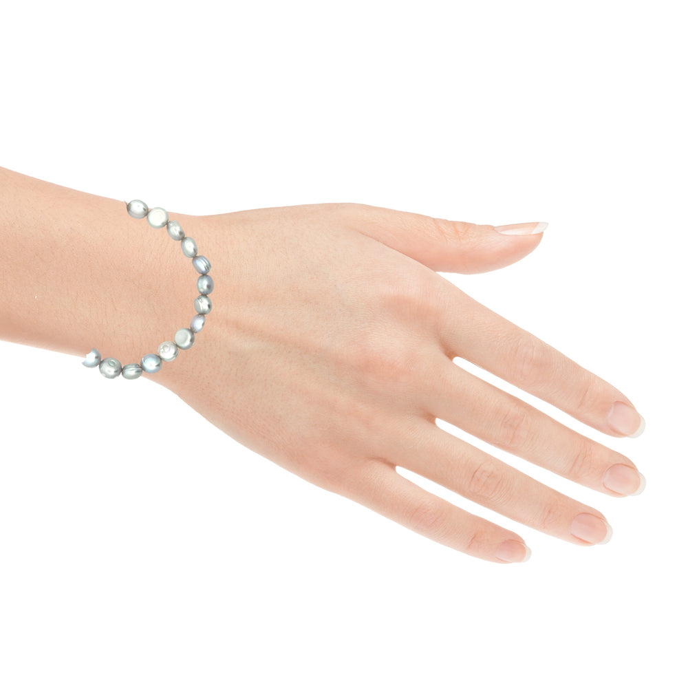 Süsswasserperlenarmband AA Qualität, elastisch, baroque, 8 mm, grey