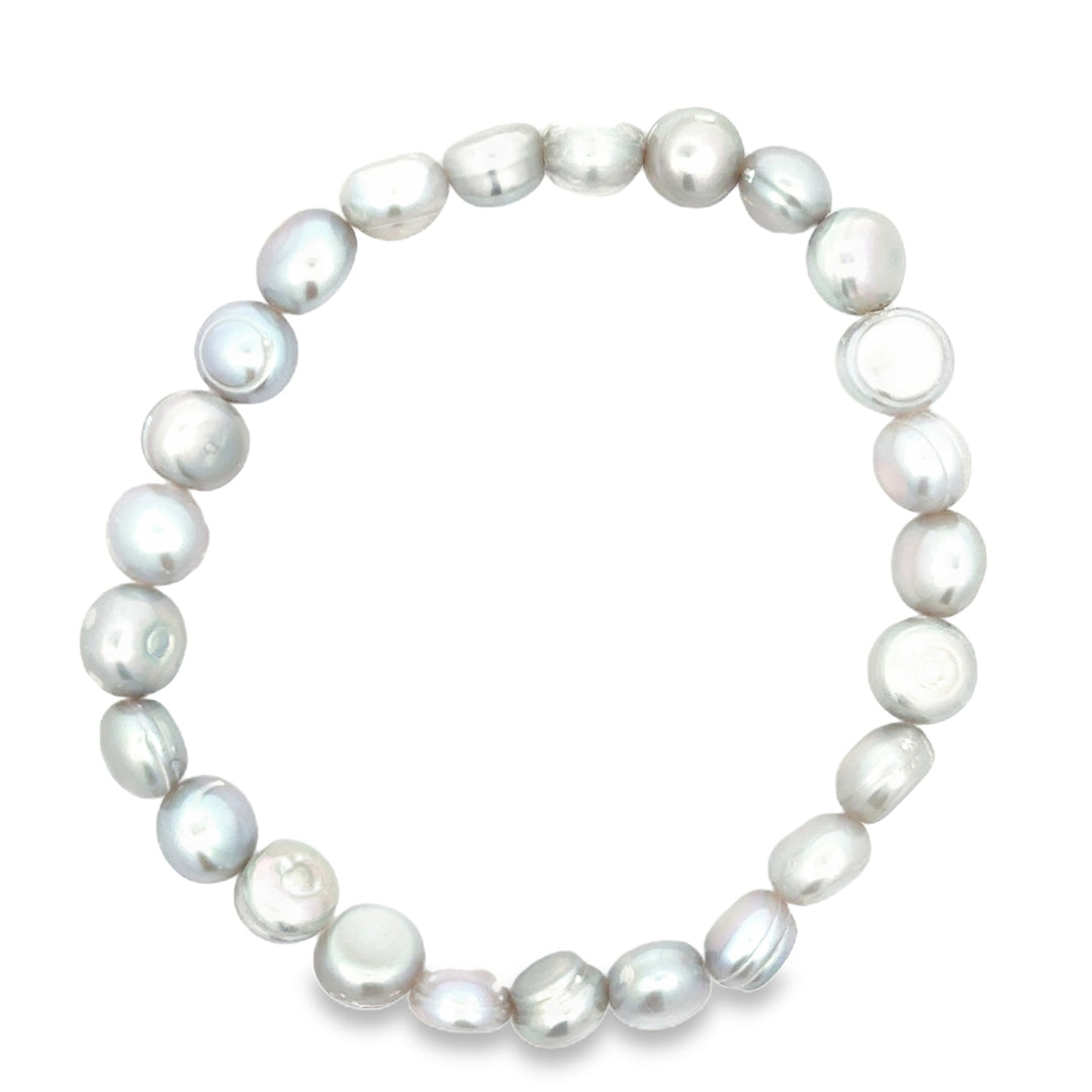 Süsswasserperlenarmband AA Qualität, elastisch, baroque, 8 mm, grey
