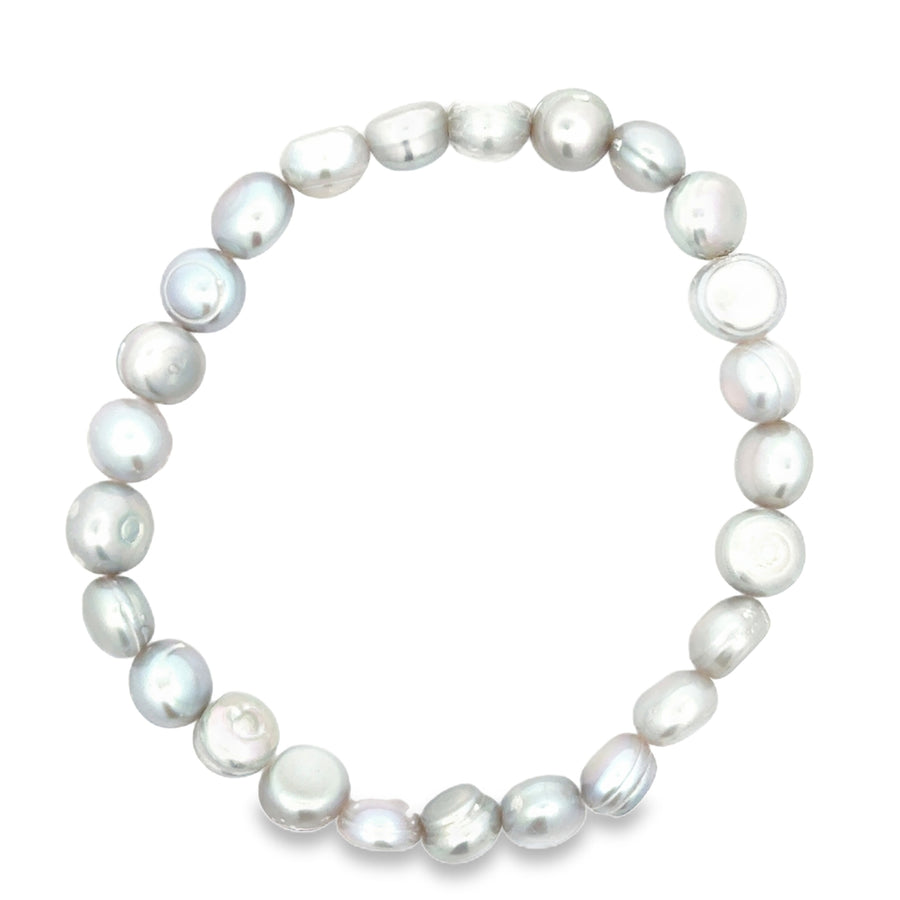 Süsswasserperlenarmband AA Qualität, elastisch, baroque, 8 mm, grey