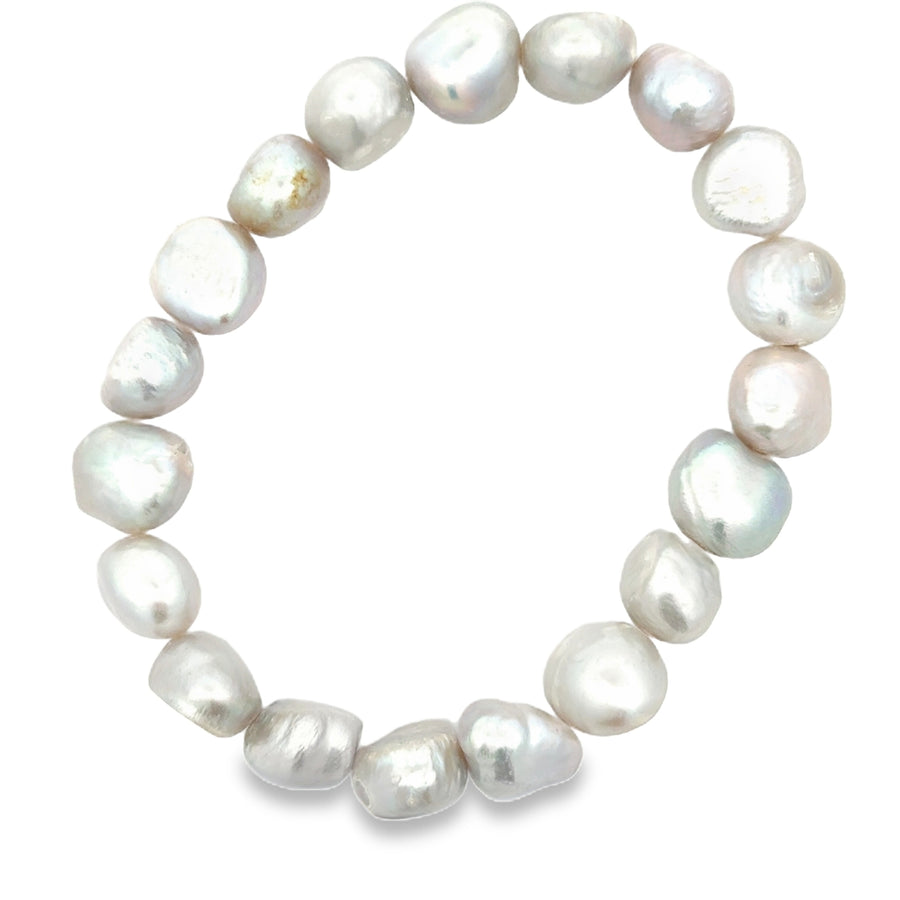 Süsswasserperlenarmband AA Qualität, elastisch, baroque, 10 mm, grey