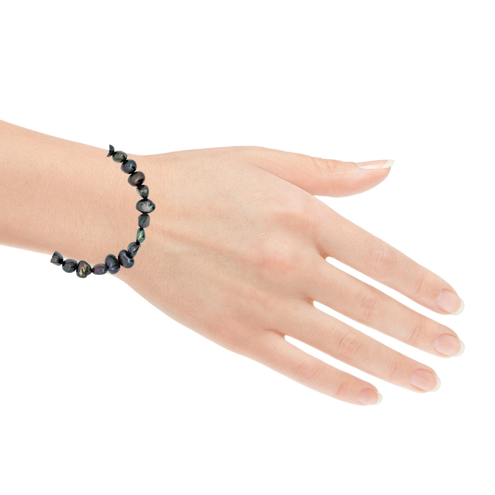 Süsswasserperlenarmband AA Qualität, elastisch, baroque, 8 mm, peacock