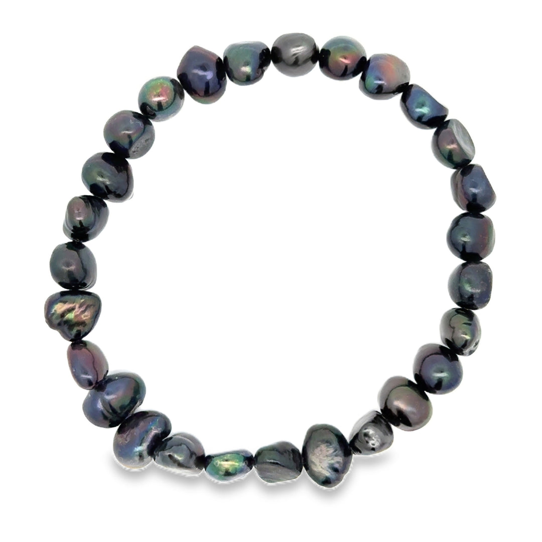 Süsswasserperlenarmband AA Qualität, elastisch, baroque, 8 mm, peacock