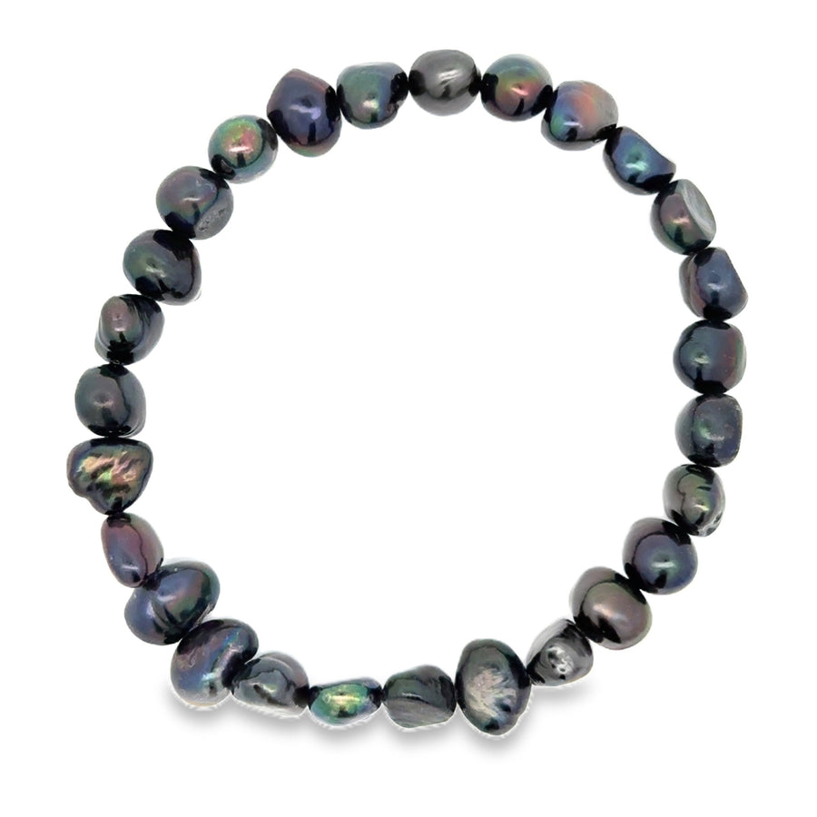 Süsswasserperlenarmband AA Qualität, elastisch, baroque, 8 mm, peacock