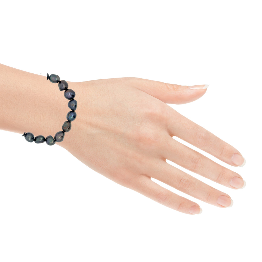 Süsswasserperlenarmband AA Qualität, elastisch, baroque, 10 mm, peacock