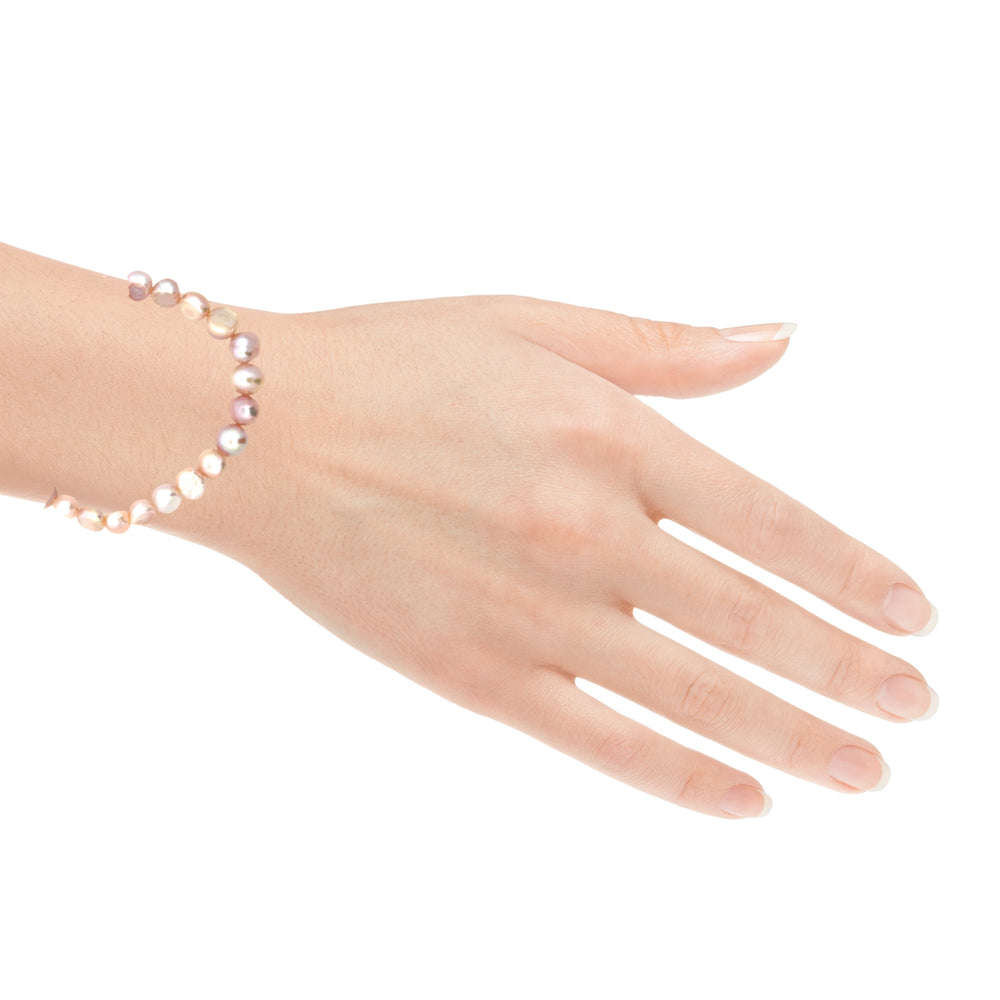Süsswasserperlenarmband AA Qualität, elastisch, baroque, 8 mm, rose