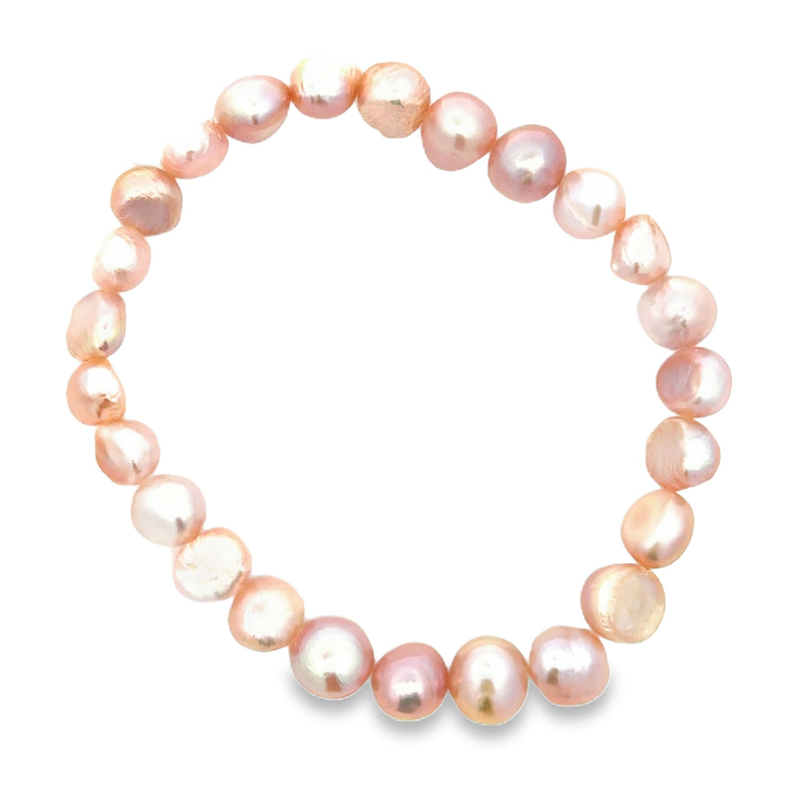 Süsswasserperlenarmband AA Qualität, elastisch, baroque, 8 mm, rose