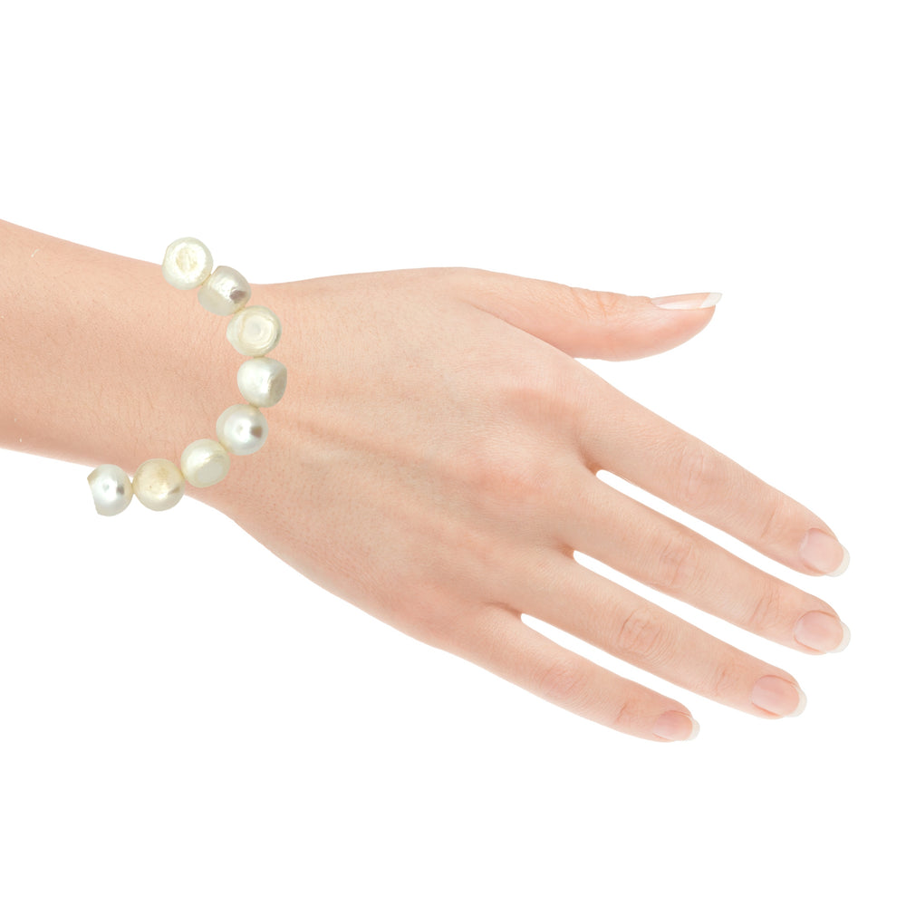 Süsswasserperlenarmband AA Qualität, elastisch, baroque, 11 mm, weiss