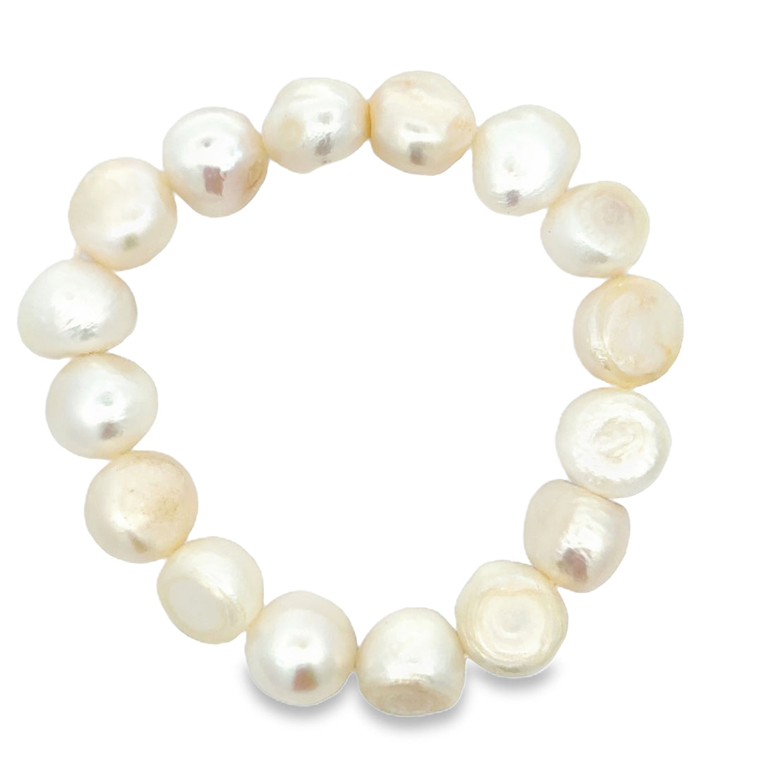 Süsswasserperlenarmband AA Qualität, elastisch, baroque, 11 mm, weiss
