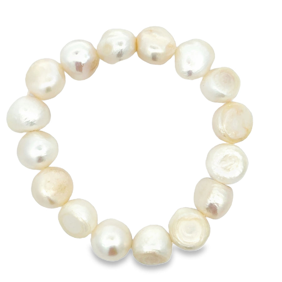 Süsswasserperlenarmband AA Qualität, elastisch, baroque, 11 mm, weiss