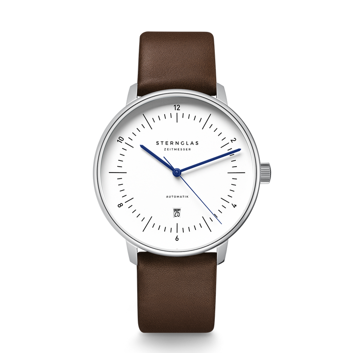 Naos XL Automatik weiss silber / Premium dunkelbraun - 42 mm