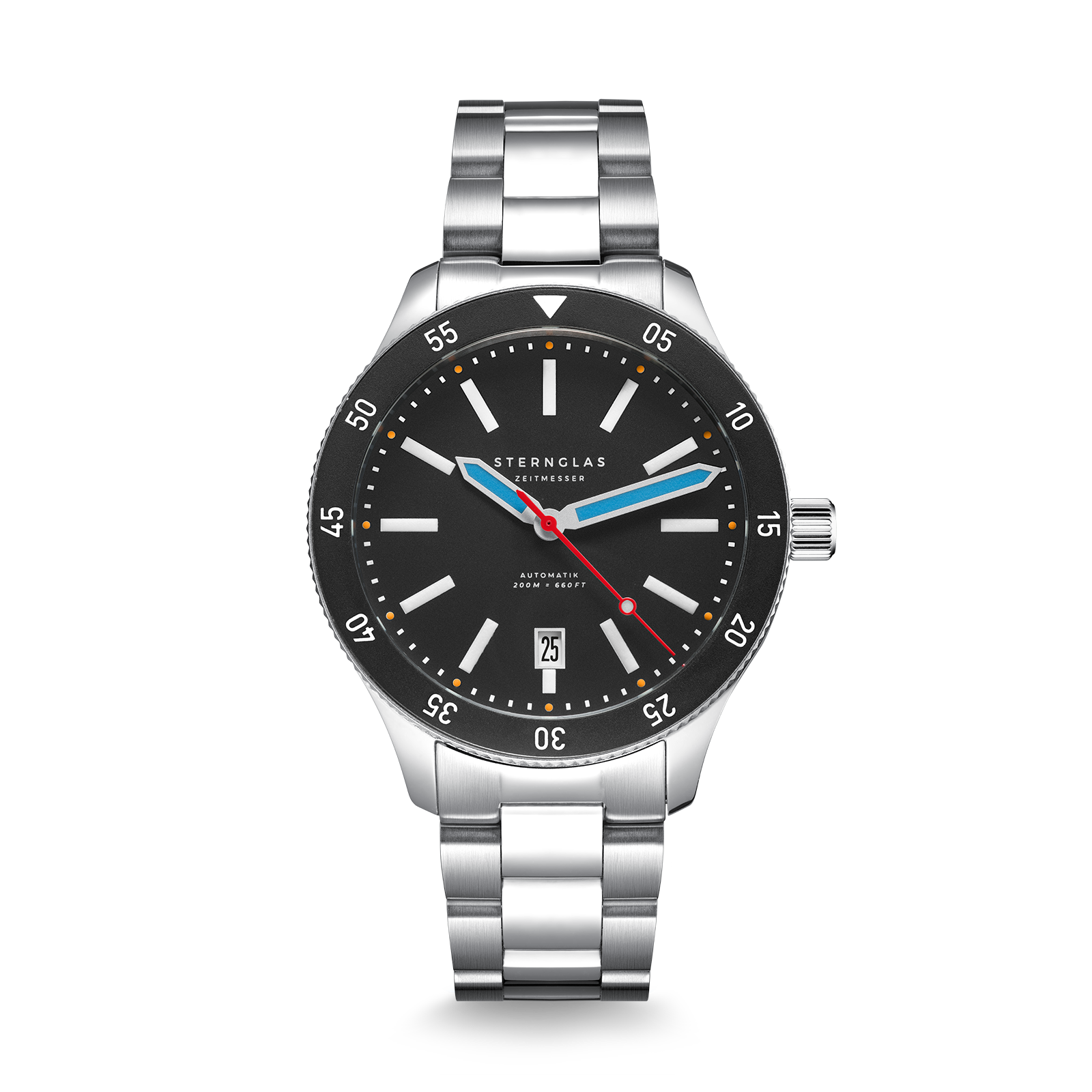 Marus 2.0 - schwarz - rot - silber - Edelstahlband