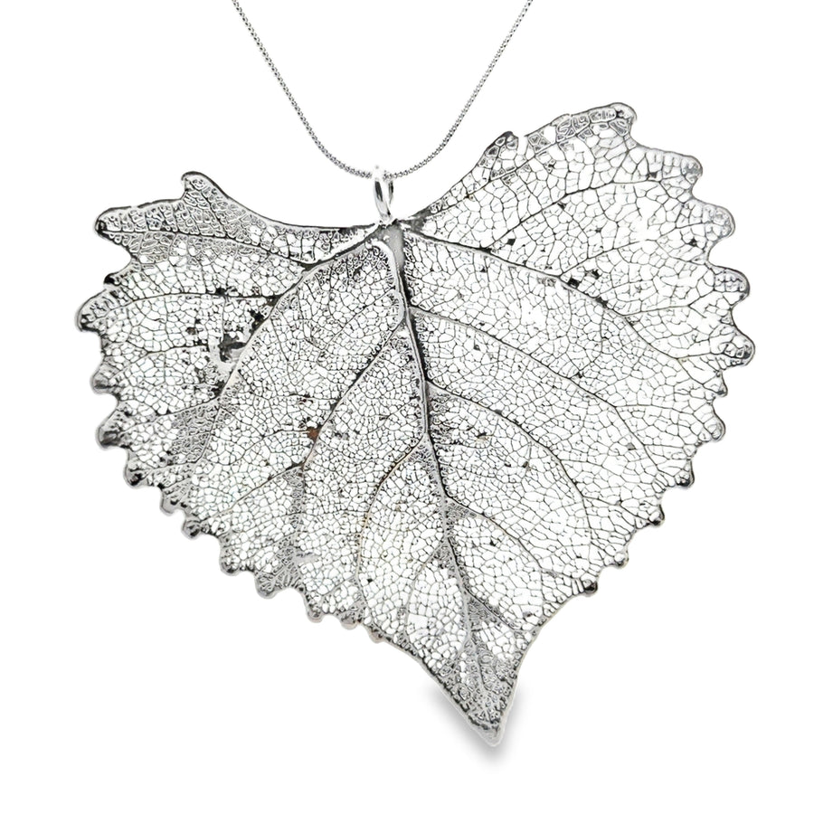 Baumwollblatt Anhänger, Echtblatt, mit Kette rhodiniert