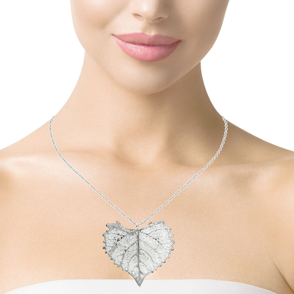 Baumwollblatt Anhänger, Echtblatt, mit Kette rhodiniert