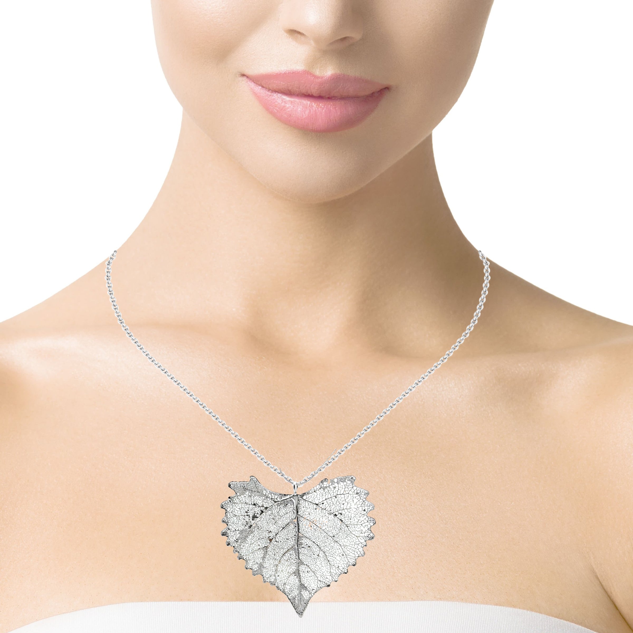 Baumwollblatt Anhänger, Echtblatt, mit Kette rhodiniert