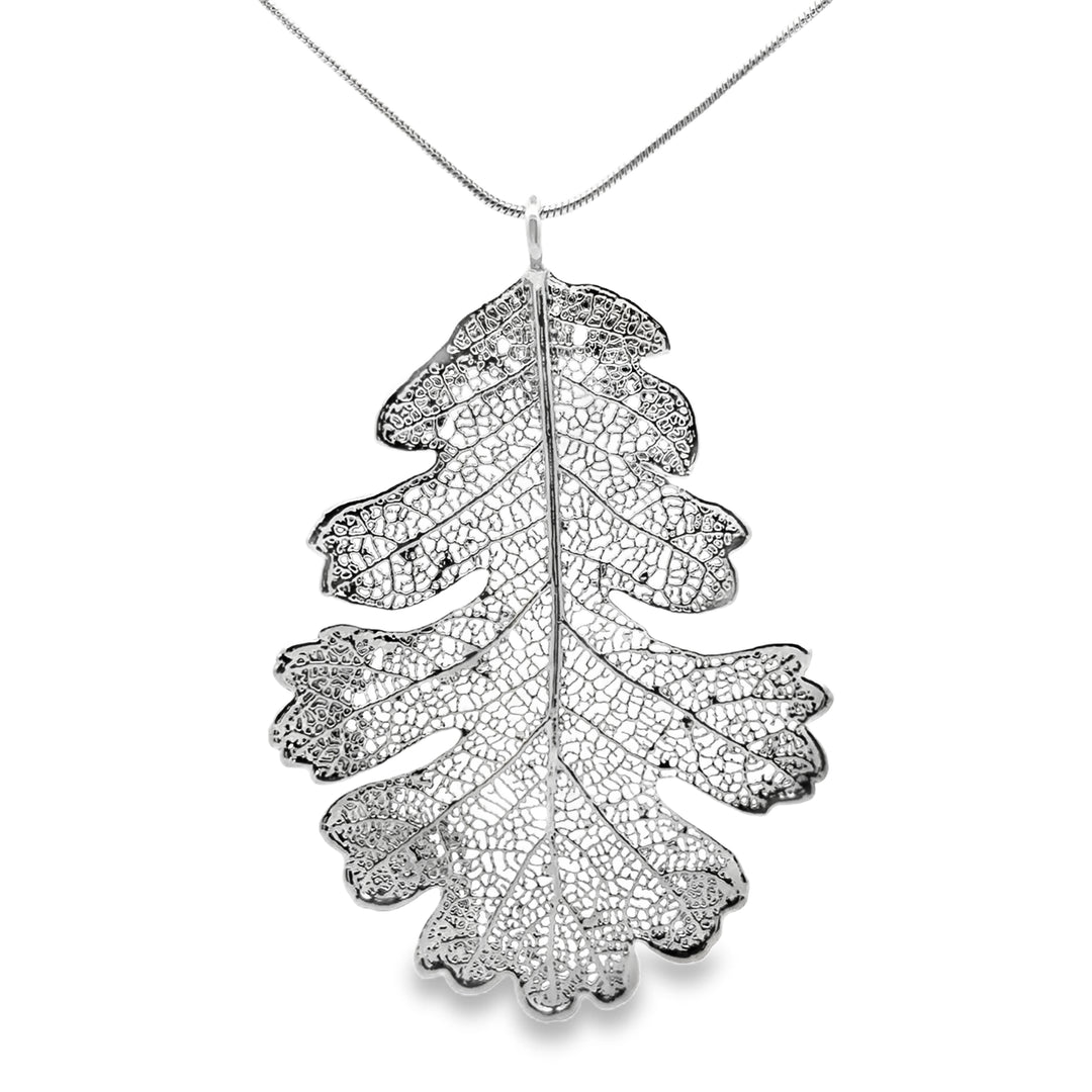 Eichenblatt Anhänger, Echtblatt, mit Kette rhodiniert