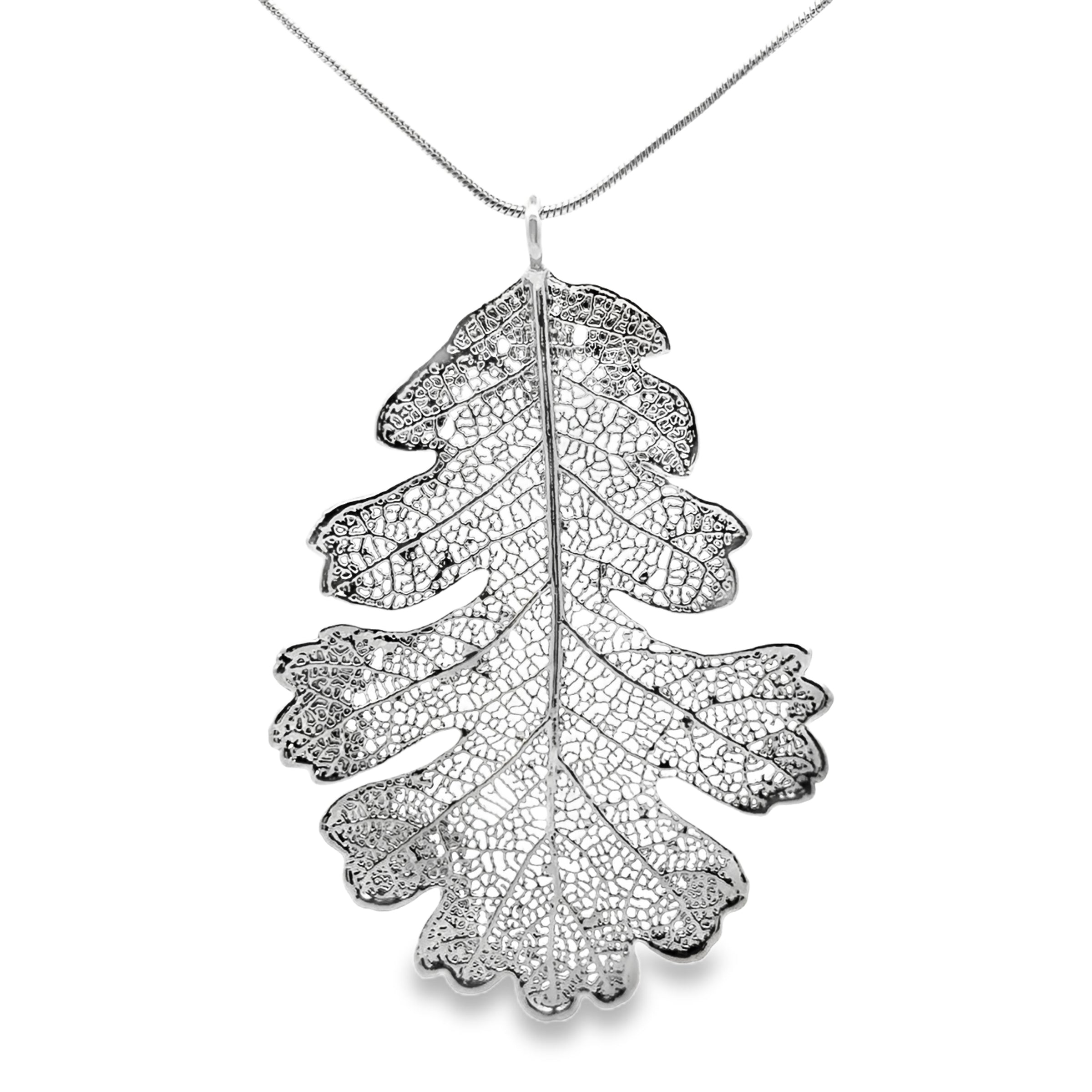 Eichenblatt Anhänger, Echtblatt, mit Kette rhodiniert
