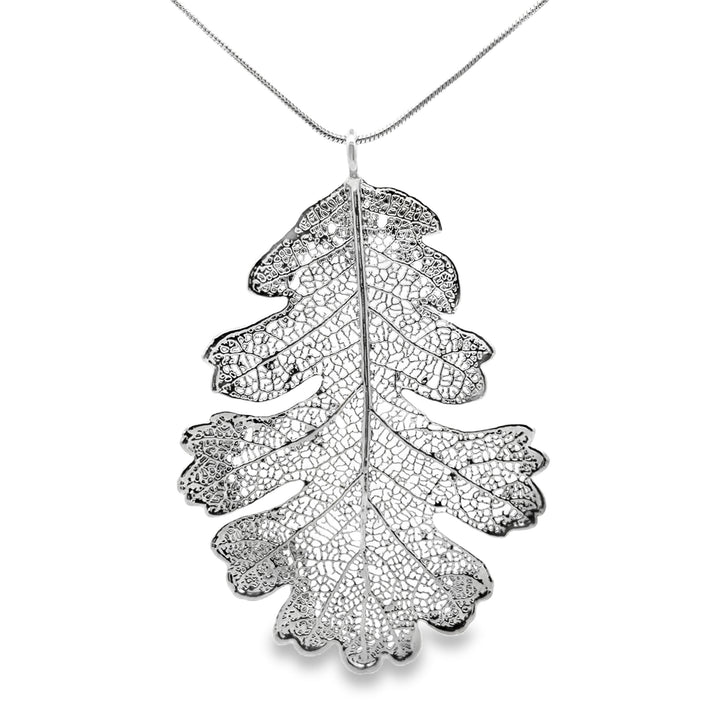 Eichenblatt Anhänger, Echtblatt, mit Kette rhodiniert