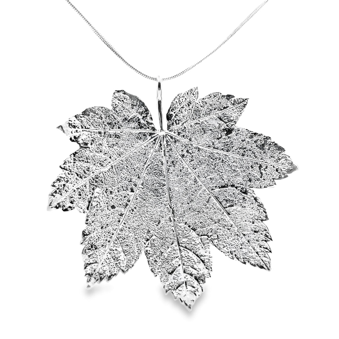 Full Moon Ahorn Anhänger, Echtblatt, mit Kette rhodiniert