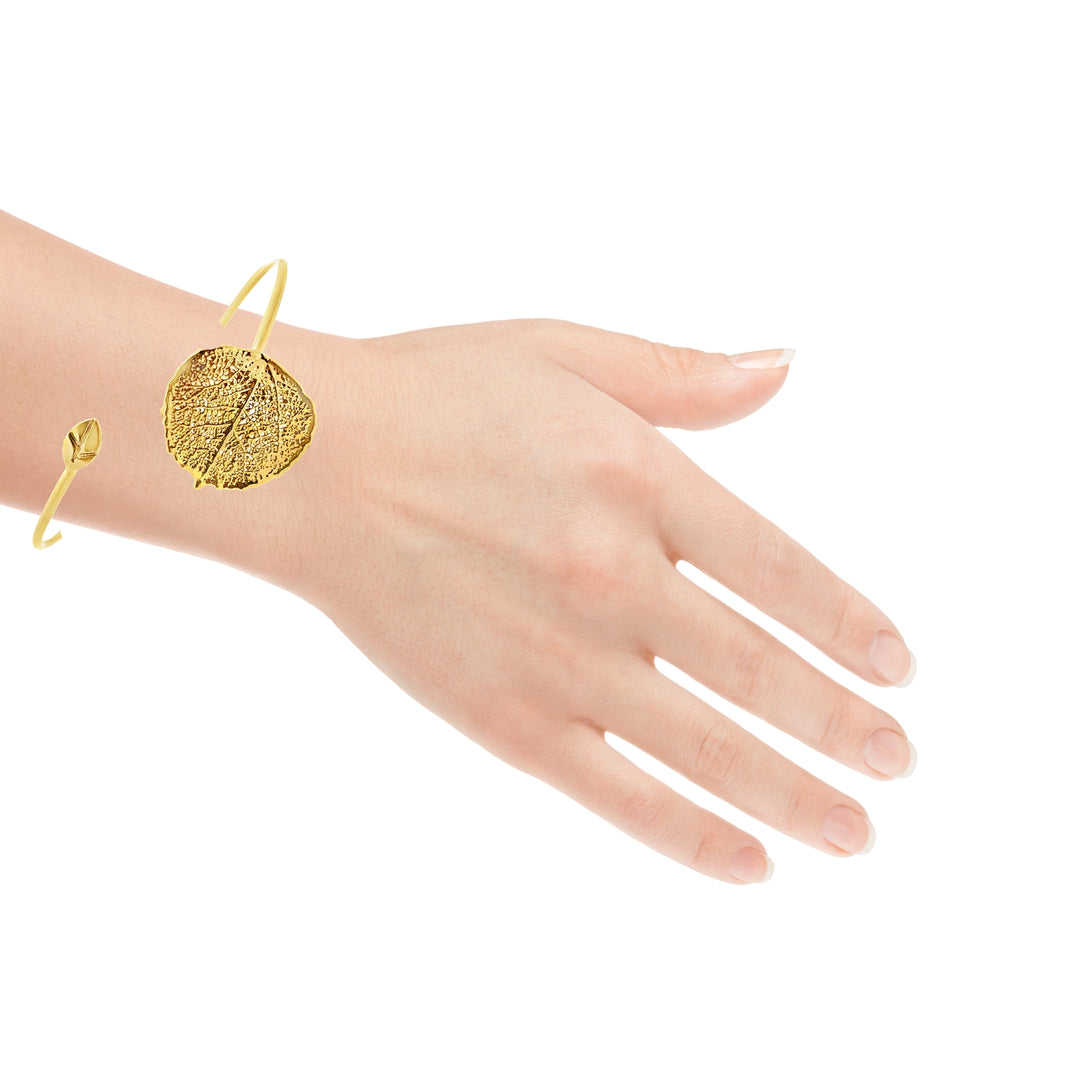 Zitterpappel Armreif, Echtblatt, vergoldet