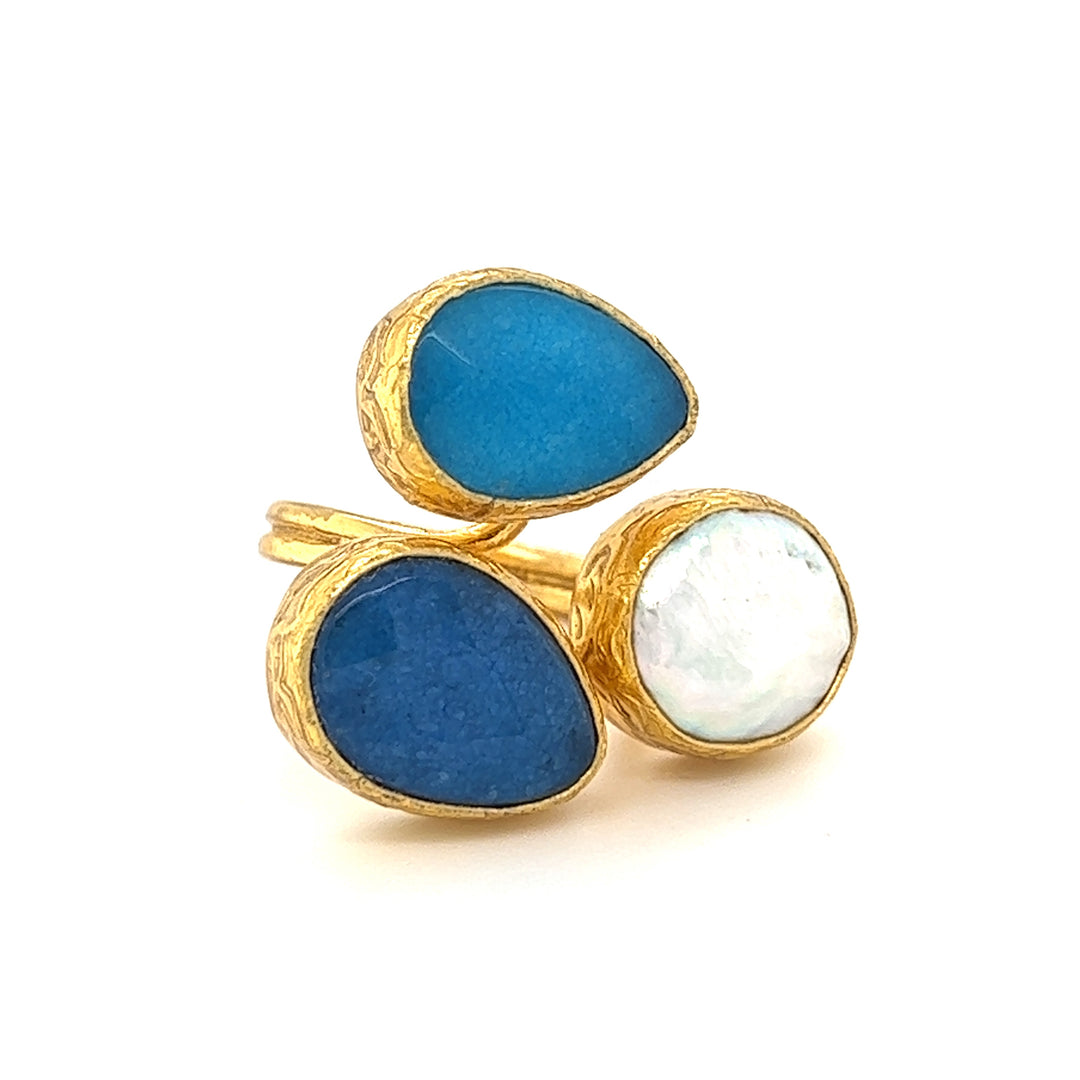 Ring aus Messing, vergoldet, blaue Jade