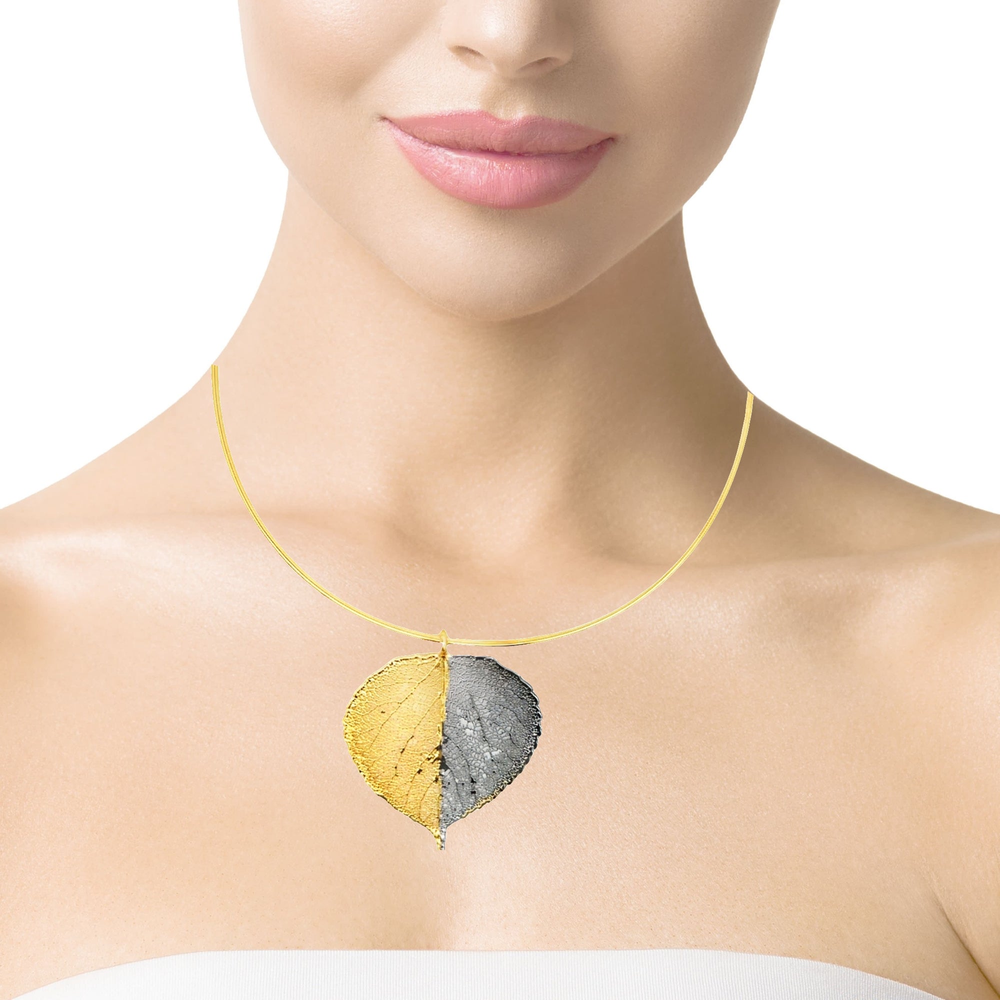 Zitterpappel, Echtblatt vergoldet und mit Ruthenium, Collier