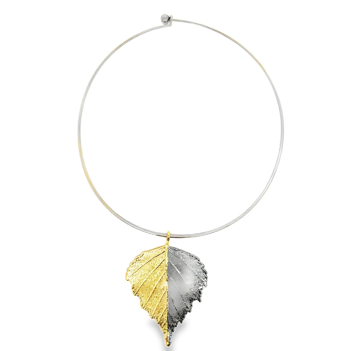 Birkenblatt, Echtblatt vergoldet und mit Ruthenium, Collier