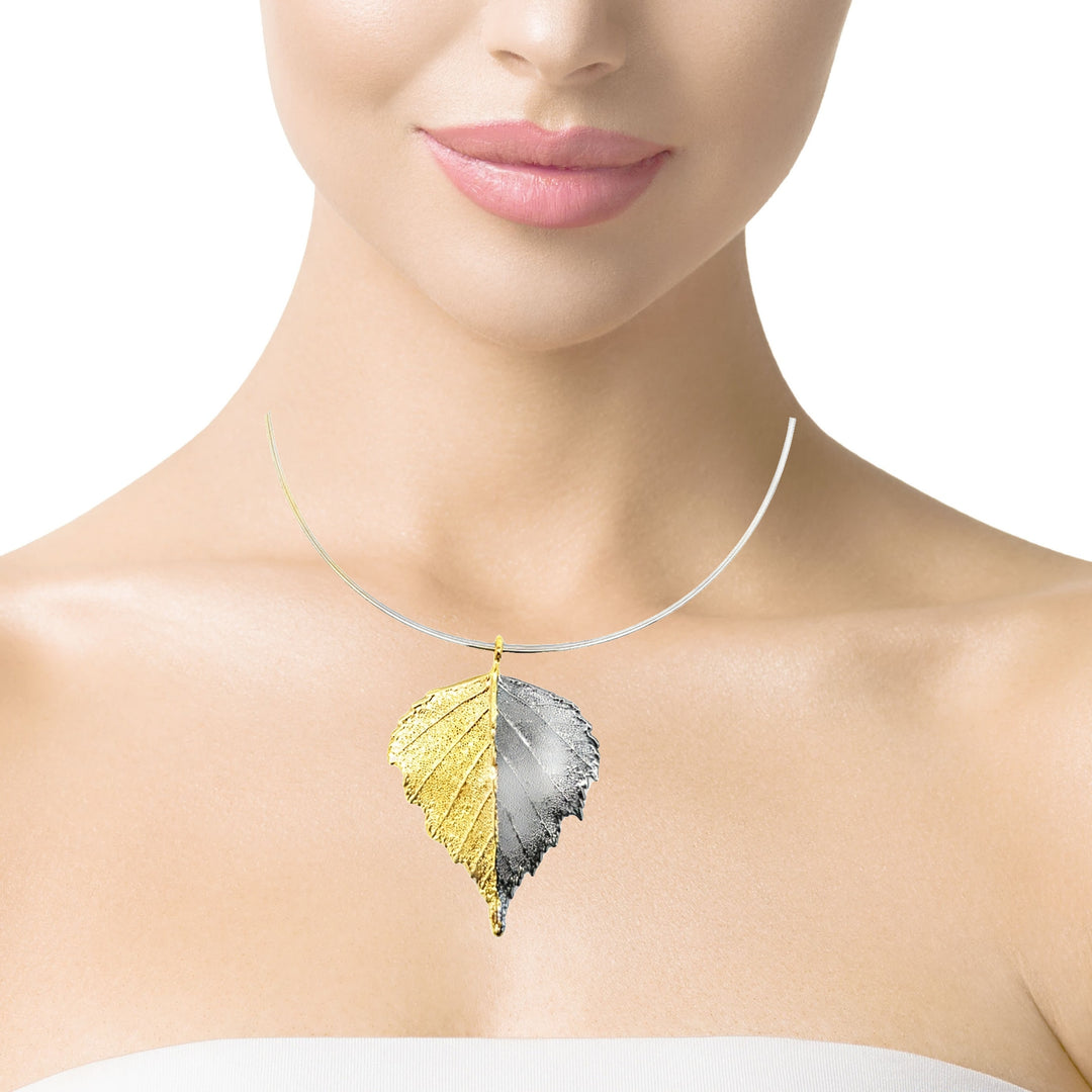 Birkenblatt, Echtblatt vergoldet und mit Ruthenium, Collier