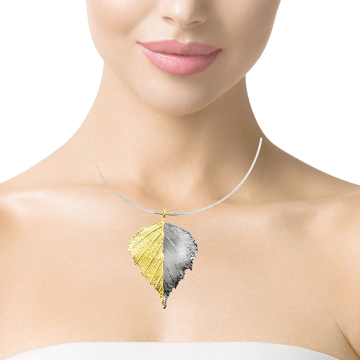 Birkenblatt, Echtblatt vergoldet und mit Ruthenium, Collier