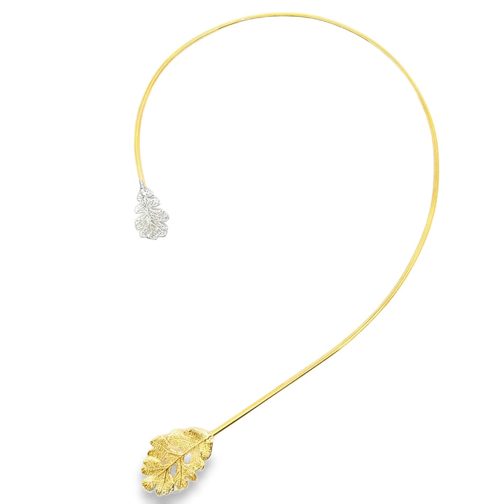 Eichenblatt, Echtblatt vergoldet und rhodiniert, Collier