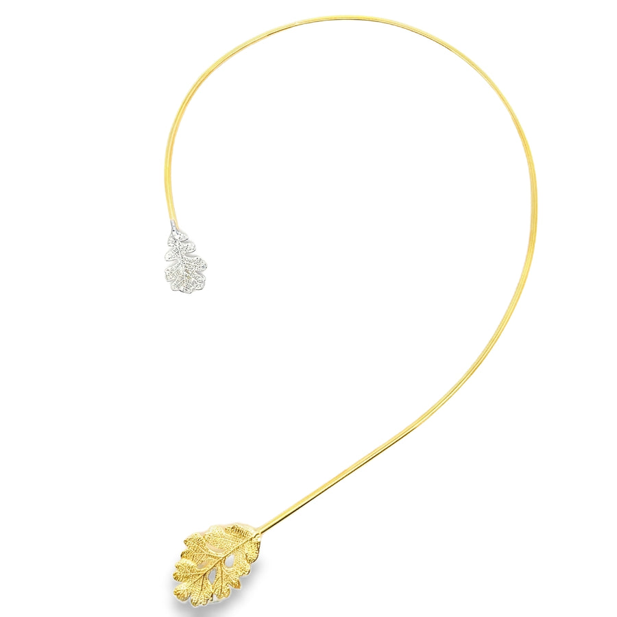 Eichenblatt, Echtblatt vergoldet und rhodiniert, Collier
