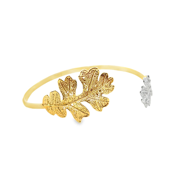 Eichenblatt, Echtblatt vergoldet und rhodiniert, Armreif