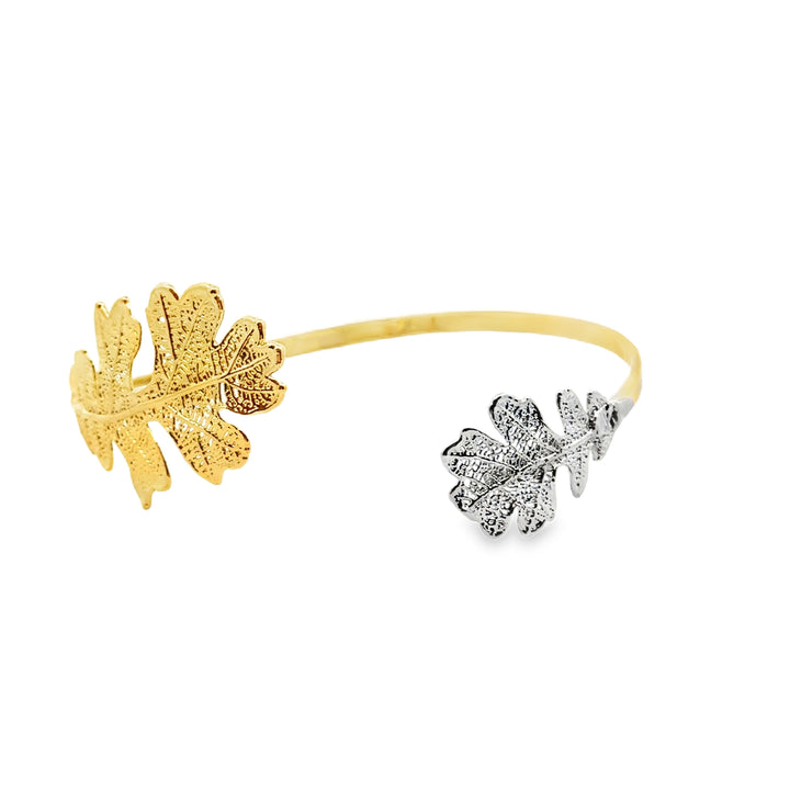 Eichenblatt, Echtblatt vergoldet und rhodiniert, Armreif