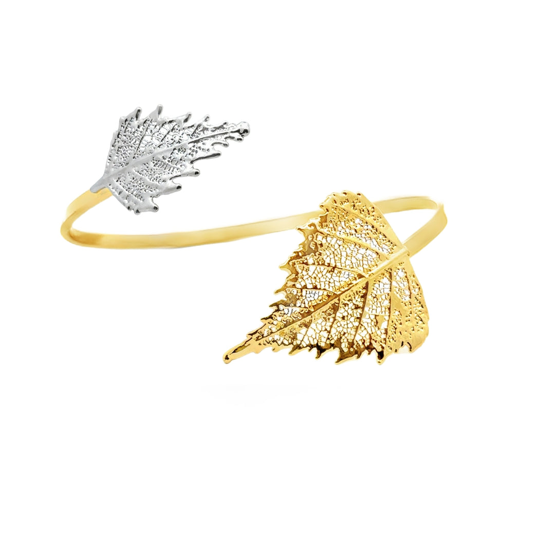 Birkenblatt, Echtblatt vergoldet und rhodiniert, Armreif