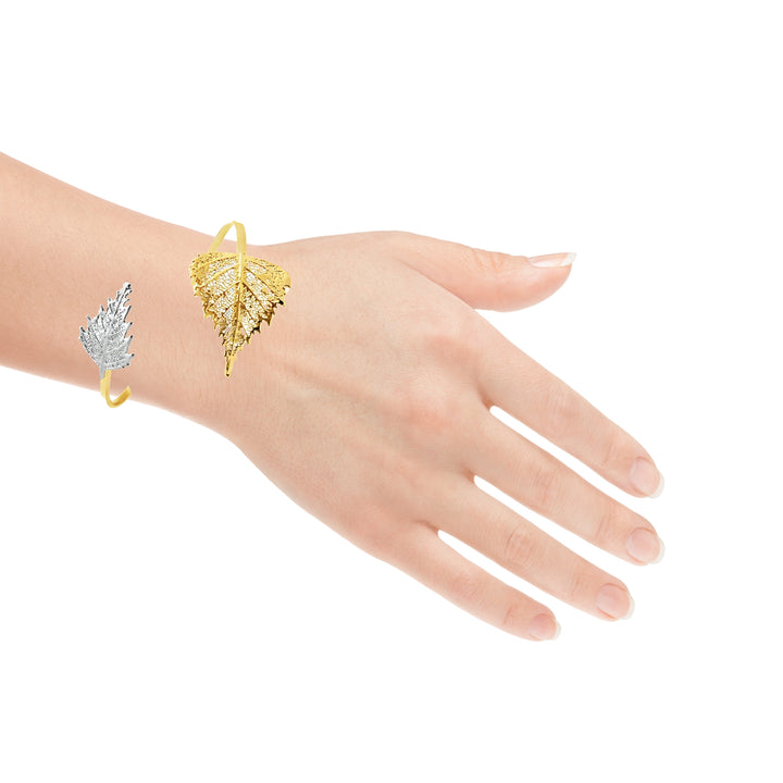 Birkenblatt, Echtblatt vergoldet und rhodiniert, Armreif