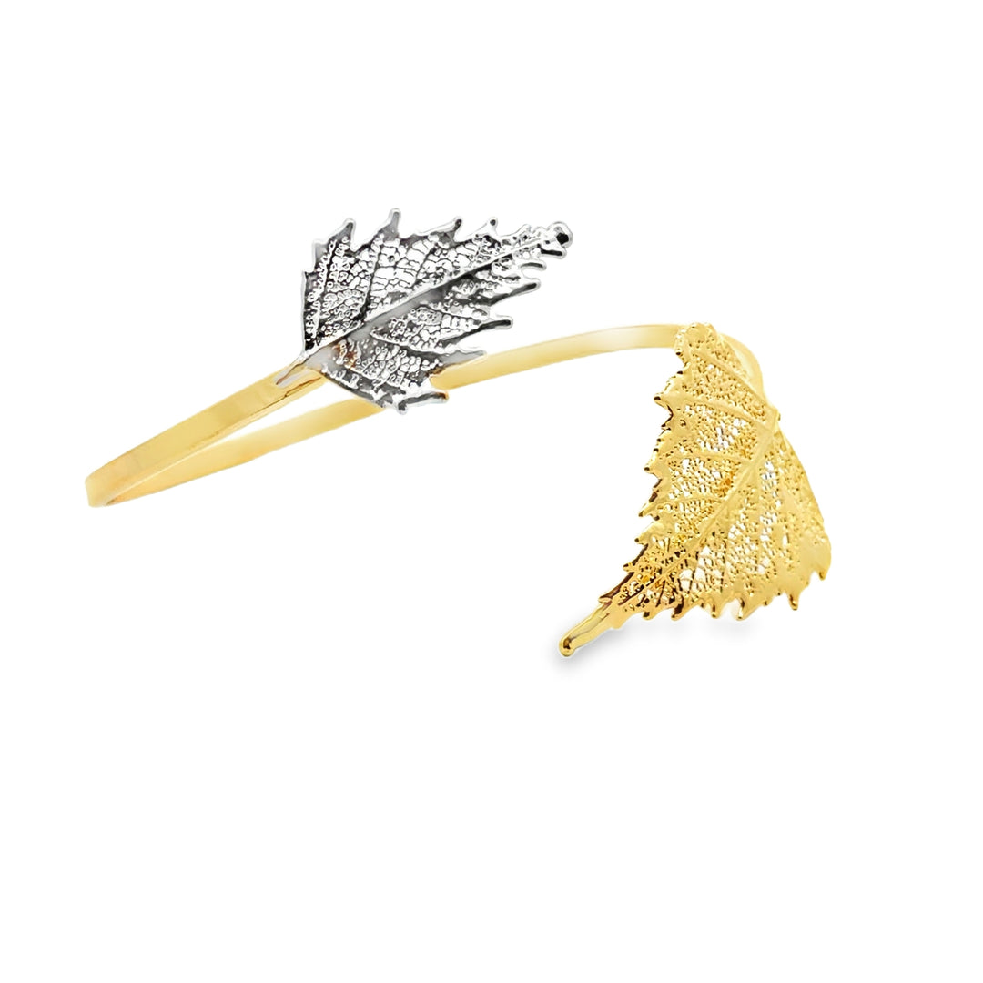 Birkenblatt, Echtblatt vergoldet und rhodiniert, Armreif