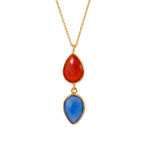 Halskette Messing blauer und oranger Achat
