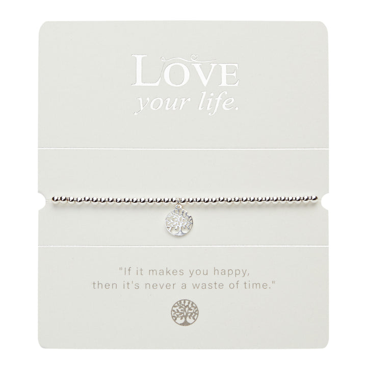 Kugelarmband - "Love Your life" - versilbert - Baum des Lebens
