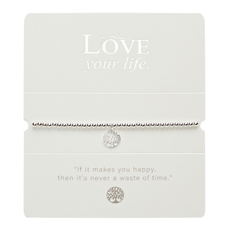 Kugelarmband - "Love Your life" - versilbert - Baum des Lebens