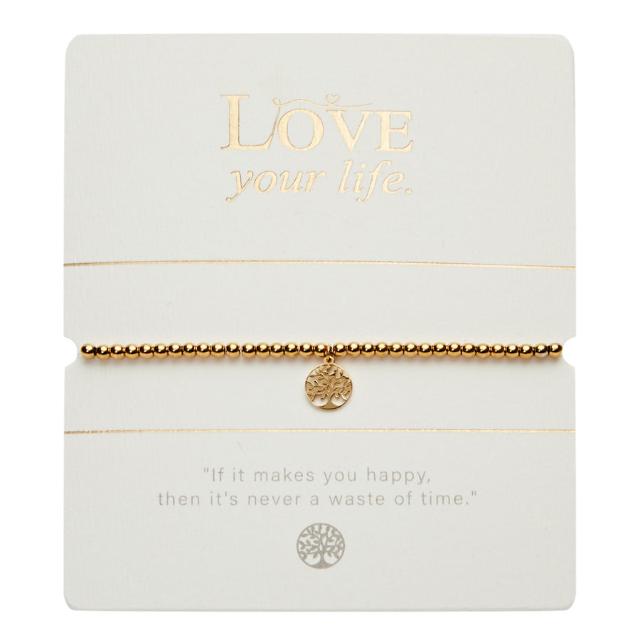 Kugelarmband - "Love your life" - vergoldet - Baum des Lebens