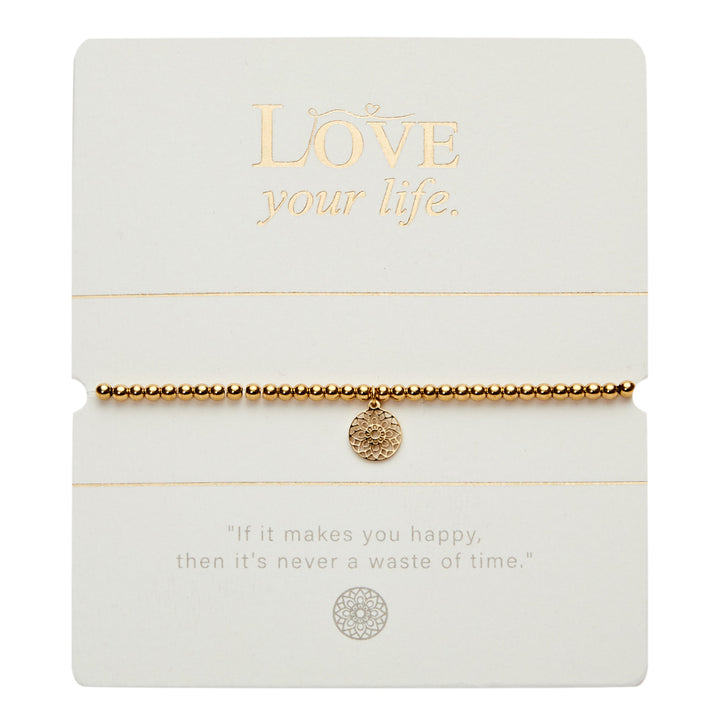 Kugelarmband - "Love your life" - vergoldet - Mandala des Glücks