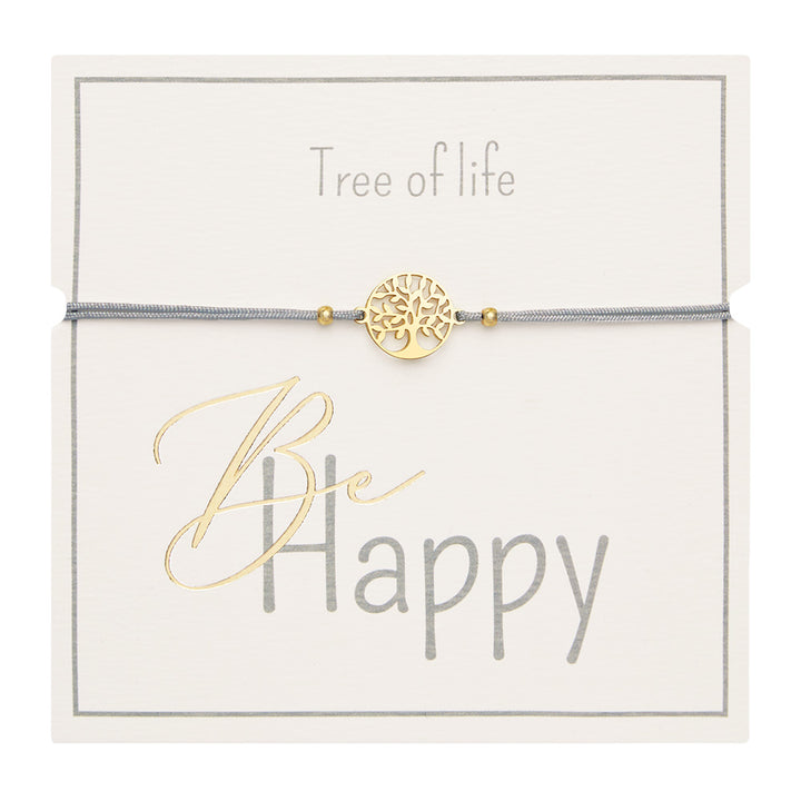 Armband - "Be Happy" - vergoldet - Baum des Lebens