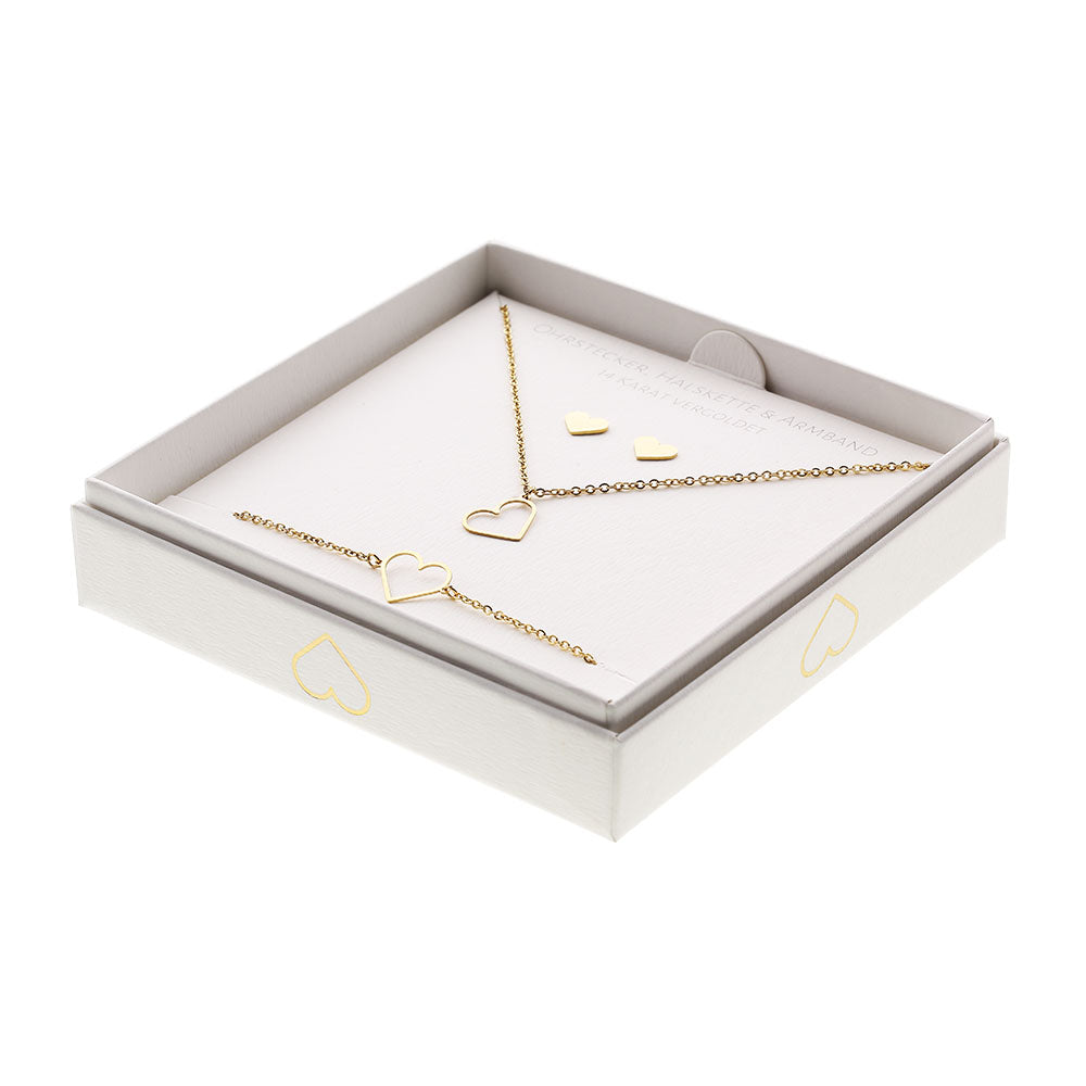 Geschenkset - Halskette-Armband-Ohrstecker - vergoldet - Herz
