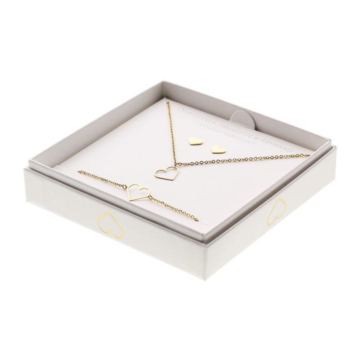 Geschenkset - Halskette-Armband-Ohrstecker - vergoldet - Herz